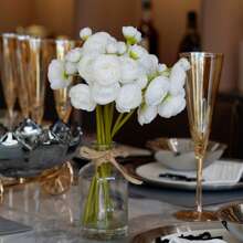 Ranunculus Artificial Flowers With Vase, 8 Pcs Faux Silk Ranunculus Flower In Vase, Small Flower Arrangements For Home Decor Indoor, Table Centerpiece. - White - View 8