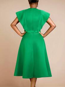 Vestido de festa elegante e modesto de Páscoa com mangas curtas e laço com strass, cintura alta e corte A, roupas de primavera para mulheres, vestido para convidada de casamento, para coquetel - Verde - Ver 2