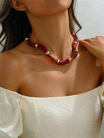 1 件复古手工项链，美式欧式项链，波西米亚风树脂项链，简约项链，日常佩戴，派对，度假，约会佩戴，送给她的礼物