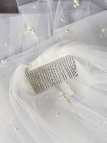 1 pièce Voile de mariée avec bordure perlée à la main, convient pour la cérémonie de mariage, les accessoires photo, l'enregistrement, y compris le peigne à cheveux