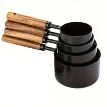 4/8 piezas Taza y cuchara de medir, conjunto de taza de medir y cuchara de medir de acero inoxidable, taza de medir de acero inoxidable con mango de madera de acacia para ingredientes secos y líquidos, herramientas para hornear DIY, cuchara para sazonar, cuchara para polvos, cuchara de café