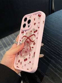 Funda protectora para teléfono con estilizada flor de rosa y lazo, con diseño de grafiti resistente a golpes compatible con iPhone 16promax/11/12/13/14plus/15pro/XR/XS - Multicolor - Ver 2