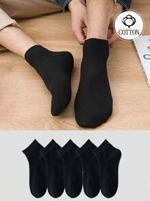 5pairs Men Solid Breathable Sweat Absorbing Casual Ankle Socks For Daily Life, For Gym