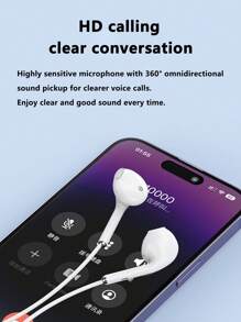 Type-C In-Ear Wired Headphones With Microphone And Remote Control, Clear Voice Calling, Compatible With IPhone, 3.5mm Phones - White - View 7