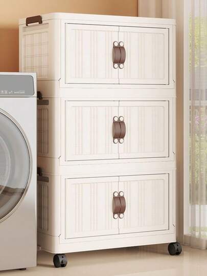 5/4/3/2/1 Layer Storage Cabinet Shelf, Foldable Home Organizer Cabinet For Clothes, Food And Kids, No Assembly Required