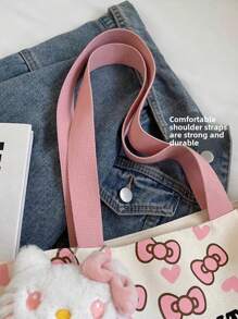 Sanrio Sac en canevas chat dessin animé Sanrio, sac à main décontracté à porter à l'épaule pour les étudiants, sac fourre-tout de grande capacité pour l'école et les déplacements, sac à bandoulière, sac fourre-tout, plage, voyage, camping, extérieur, maquillage, remise des diplômes, mariage, anniversaire, cadeau, campus, Hello Kitty