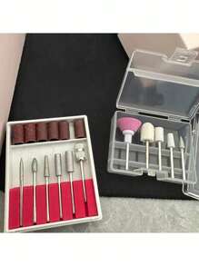 Juego de 11 piezas de brocas de taladro para uñas profesionales con caja - 6 correas de lijado para taladrar uñas - broca eléctrica para limar uñas de manicura para acrílico, gel, uñas y cutículas - herramienta esencial para el cuidado de uñas