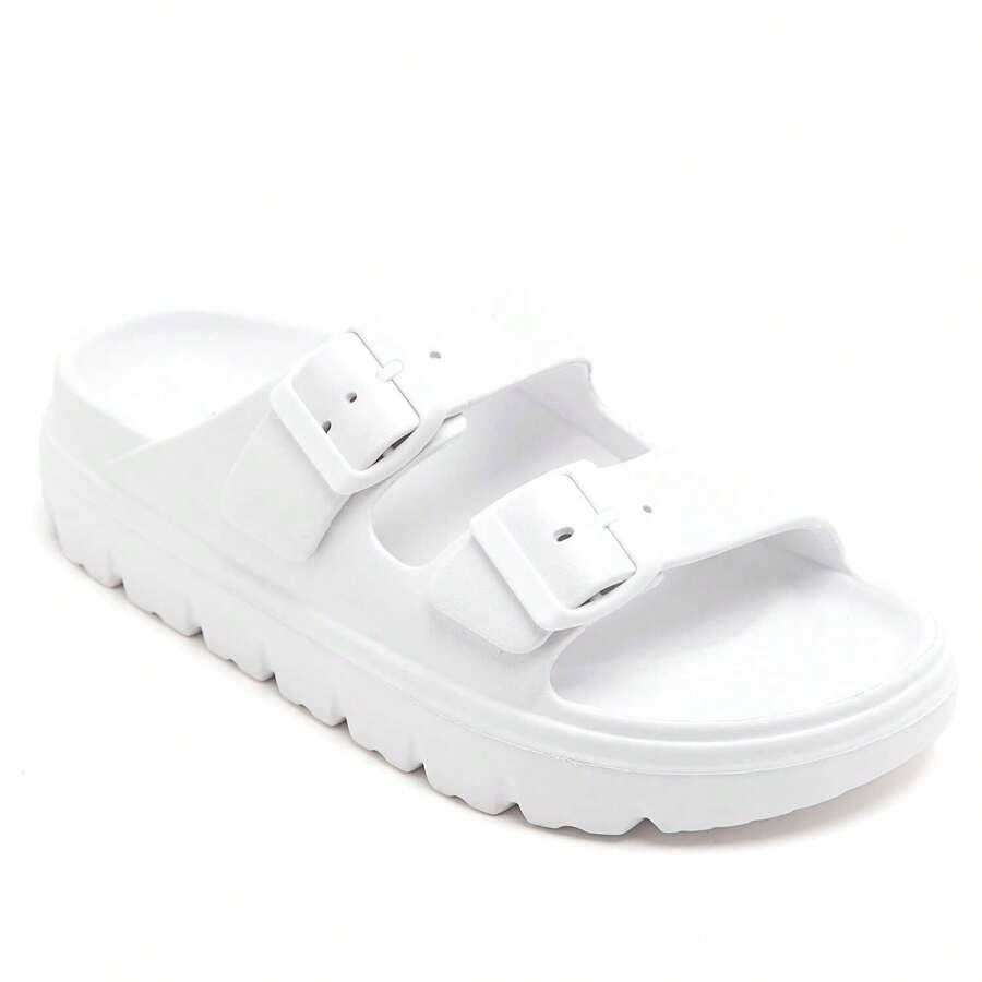 Slide Sandals With Double Buckle Straps And Chunky Sole - Putih - View 1