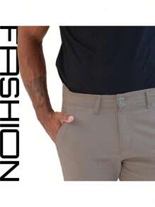 Men's Old Money Slim Fit Twill Sport Knife Pocket Pants With Premium Elastane Elegant Tailored Social Casual Trousers - 卡其色 - 查看 4