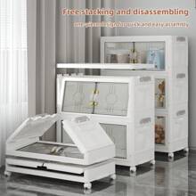 CENLEN 可折叠储物箱 5 层，大型双开储物箱，带盖和轮子的大型储物箱，可存放衣服、零食、玩具和书籍，家庭办公室户外折叠容器储物箱返校旅行必需品房间装饰、家居装饰、卧室装饰储物整理和储物小狗存放连衣裙短裤手机壳比基尼女士夏装裙子夏装连衣裙指甲牛仔裤上衣白色连衣裙女士连衣裙 - 4層 - 查看 4