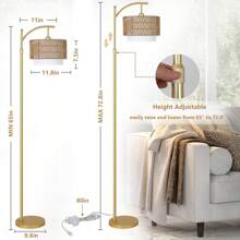 Floor Lamps For Living Room, Arc Standing Lamp With Remote & Dimmable Bulb, Boho Rattan Floor Lamp For Bedroom With 3 Color Temperatures, Farmhouse Tall Lamp, Height Adjustable Stand Up Lamp - 美規A型插(110-127V) - 查看 4