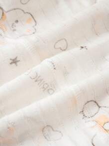 1 pieza Mono para bebé niño, estampado de oso de dibujos animados lindo, tela de jacquard, mono para recién nacido, pijama de manga corta para uso en casa, verano - Blanco - Ver 10