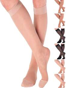 1/2/4 Pairs Ultra Thin Women Pantyhose, Solid Color Knee-High Socks, Sheer Leg Stockings