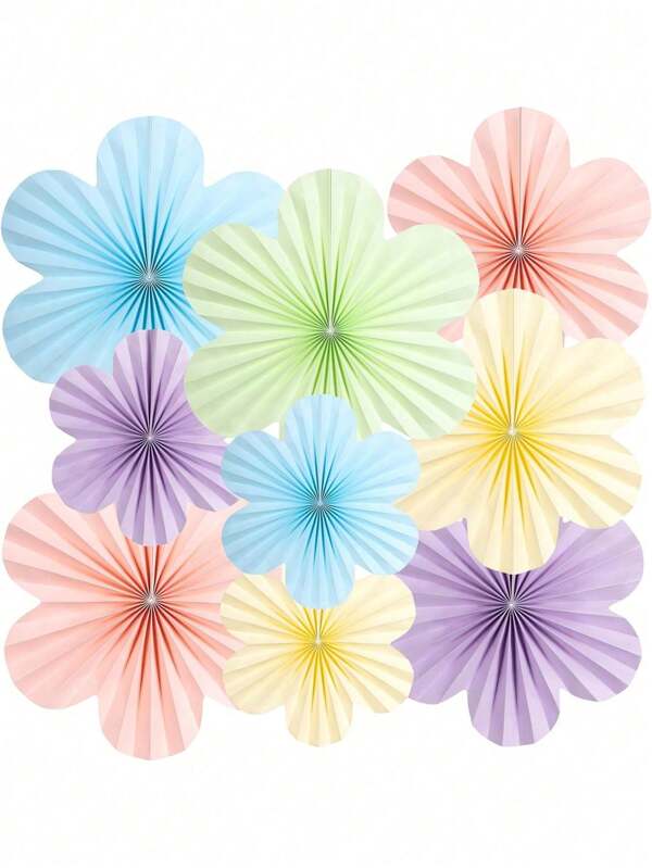 9 قطعة من الأزهار الورقية باللون الباستيلي للديكور والتزيين لجدران الفصول الدراسية وخلفيات الحفلات الزفاف والأعياد ، مراوح ورقية للديكور