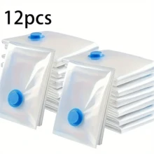 13 piezas (12 bolsas de almacenamiento al vacío transparentes + 1 bomba de mano) con cierre azul - Solución de almacenamiento multiusos, ahorro de espacio y a prueba de polvo para prendas de vestir, ropa de cama, en forma rectangular, de plástico, bolsas de compresión al vacío