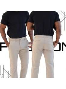 Men's Old Money Slim Fit Twill Sport Knife Pocket Pants With Premium Elastane Elegant Tailored Social Casual Trousers - 米色 - 查看 4