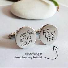 Custom Text Personalized Cuff Links, Handwriting CuffLinks, Christmas Gift For Dad Husband, Custom Cufflinks For Groom Wedding Cufflinks Father Day Gift - Multicolor - View 2