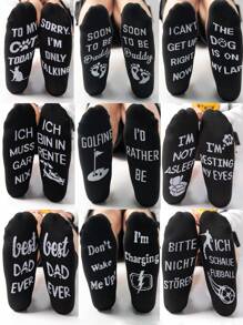 1 Pair Unisex Floral Pattern Design Socks, Men Women Sports Socks With Bottom Letter Black Fashionable Mid-Calf Crew Socks
