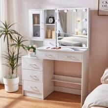 US Vanity Set With Lighted Mirror 10LED Bulbs Makeup Dressing Table Dresser Desk