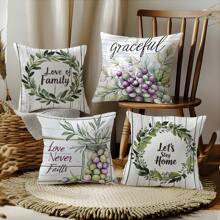 4pcs/Set 17.7*17.7in (45*45cm) "Love Of Family" Rustic Wood Grain Olive Watercolor Print Polyester Pillow Cover (Single-Sided Printing), Home Sweet Home Decorative Cushion Cover For Living Room Sofa Bedroom Headboard, Suitable For Daily Use Or Home Decor, Car Headrest