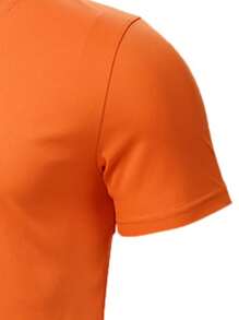 男士冰丝速干套装，橙黑拼色流畅剪裁。健身、跑步、训练服装，夏季吸汗