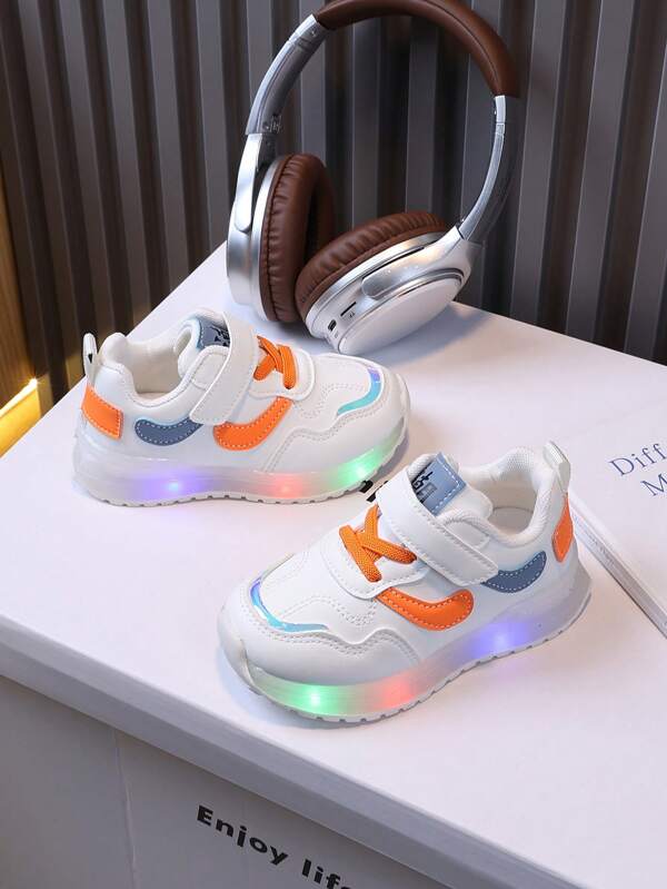 Fashionable Light Up Sneakers For Toddler Boys & Girls Kids, Comfortable Running Casual White Shoes