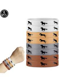 4/12 piezas Pulseras de goma con diseño de caballo, pulseras de silicona de carreras de caballos, decoración de fiesta vaquera, regalos de fiesta con temática de caballos