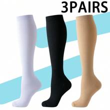 1/3/4/6/8 Pairs Black Beige White Blue Grey Sports Running Cycling Compression Socks, Unisex Circulation Running Nurse Socks - Multicolor - View 2