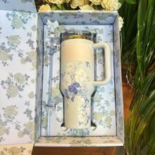 Blue Gift Box 40 Oz Handle Roller, Double Wall Vacuum Insulated Water Bottle, Portable Convenience Bottle, Travel Cup, Iced Coffee Cup, Suitable For Outdoor Camping, Hiking, Sport, Christmas Gifts - 藍色禮盒 - 查看 4