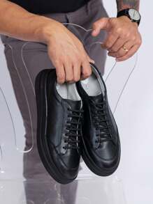Mateo Floater Leather Casual Sneakers – Comfort And Style For Everyday Church Party Graduation Work - 全黑 - 查看 1