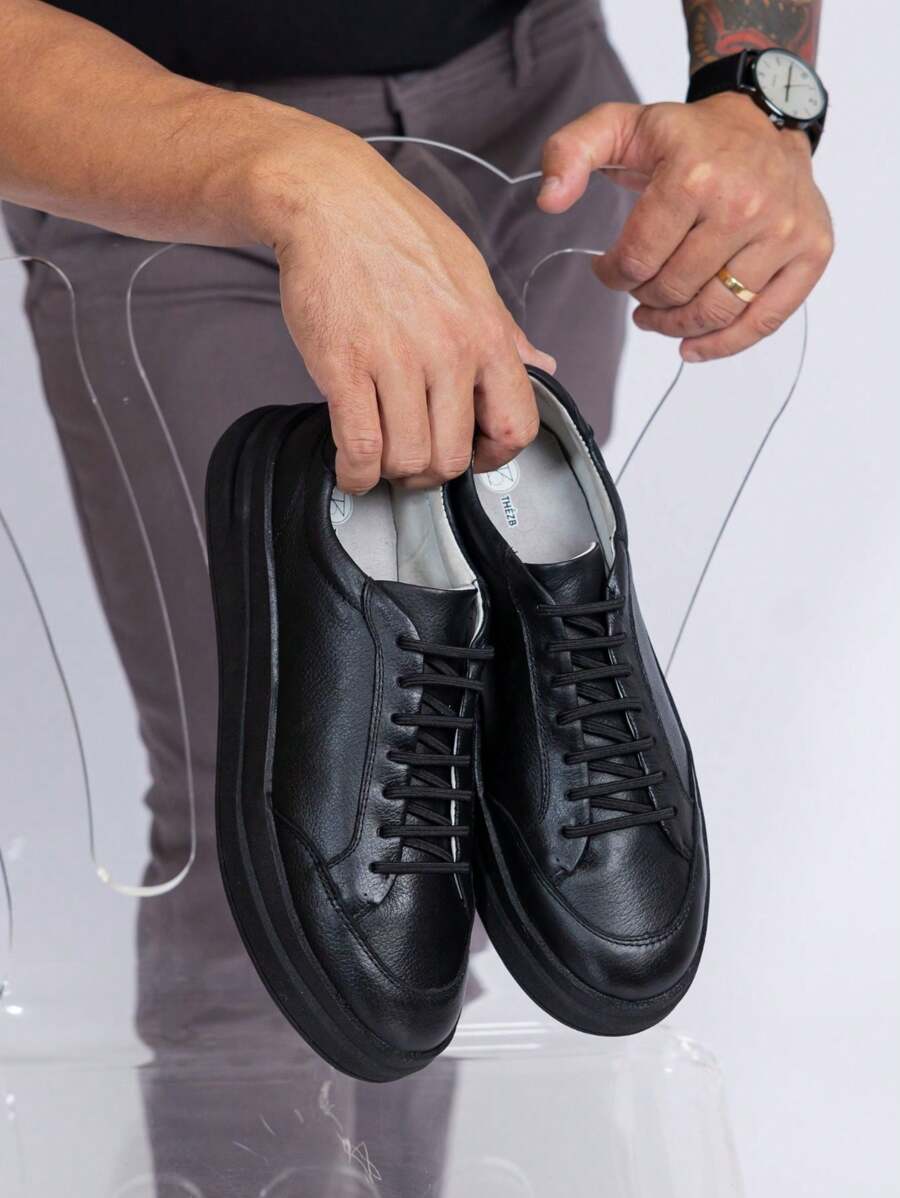 Mateo Floater Leather Casual Sneakers – Comfort And Style For Everyday Church Party Graduation Work - 全黑 - 查看 1