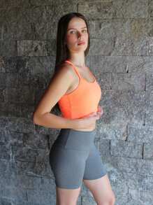 Fitness Strappy Top With Crossover At The Back, Zero Transparency Cropped Top With Removable Pads - Orange - View 2