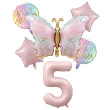 Set de globos con efecto degradado de mariposas y perlas para decoración de fiesta de cumpleaños, paquete de 1-9 unidades