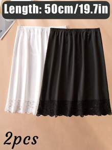 3 Pieces/2 Pieces/1 Piece, Multi Specification, Multi-Color, Solid Color, Spring And Summer Styles, Anti Transparency And Anti Light Medium Long Skirt, Inner Lining Skirt, Lace Bottom, Anti-Static Skirt, Elastic Waistband Suitable For Slightly Overweight Girls, Suitable For Daily Wear Summer, School Fall, Autumn, Halloween