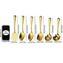 1/6 piezas Juego de utensilios de cocina de acero inoxidable chapados en oro - Incluye cuchara para sopa, colador, pala para freír y talla grande - Herramientas de cocina esenciales para chefs de hogar - Multicolor - Ver 7
