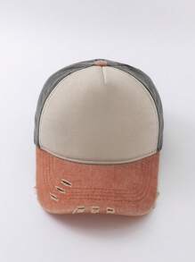 1pc Colorblock Vintage Distressed Unique Women Baseball Cap, Outdoor Sun Protection Outfit Accessory