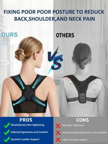 男女可调节姿势矫正器 - 缓解下背部疼痛的支架，舒适的肩部支撑，缓解颈部和背部疼痛的健身房配件