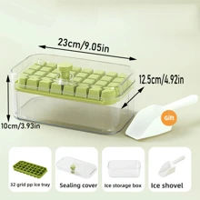 1pc32 Grid Silicone Ice Cube Tray Mould With Lid Shovel Storage Box Remove With One Click Ice Maker DIY Whiskey Cocktail Tools, For Outdoor, Camping