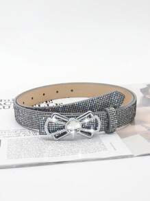 1pc Women's Elegant Rhinestone Embellished Metal Shiny PU Leather Belt, Fashion Accessory To Match Jeans, Dress