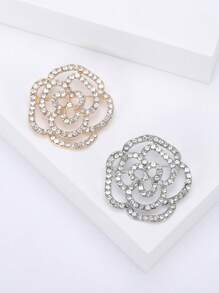 Fashionable Rhinestone Hollow Camellia Brooch For Women Plant Pin Dress Suit Pin Accessories Party Banquet Gift - Camellia - View 2