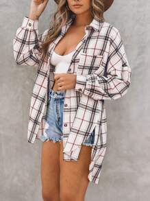 Astylish Women's Oversized Shacket Plaid Print Long Sleeve Button Down Shirt Jacket With Pockets Cozy Fall Spring Tops