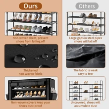 Tomnk Shoe Rack With Covers - 10 Tiers Tall Shoe Rack Organizer Large Capacity Shoe Shelf Storage 40 Pairs Space Saving Vertical Shoe Storage Organizer For Closet, Entryway, Dorm, Bedroom - Black - View 6