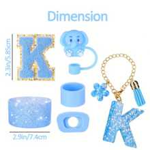 6PCS Cup Accessories, Suitable For 30oz And 40oz Cups With Handles, Including Letter Stickers, Straw Plugs, Silicone Coasters, Silicone Splash-Proof Kit, And Letter Pendants