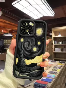 1 件奢华深色漩涡空间设计黑色陶瓷镜头保护防撞厚手机壳，兼容 16/Redmi/Infinix/Vivo/OPPO 防水防震防摔防刮 - 黑色 - 查看 1