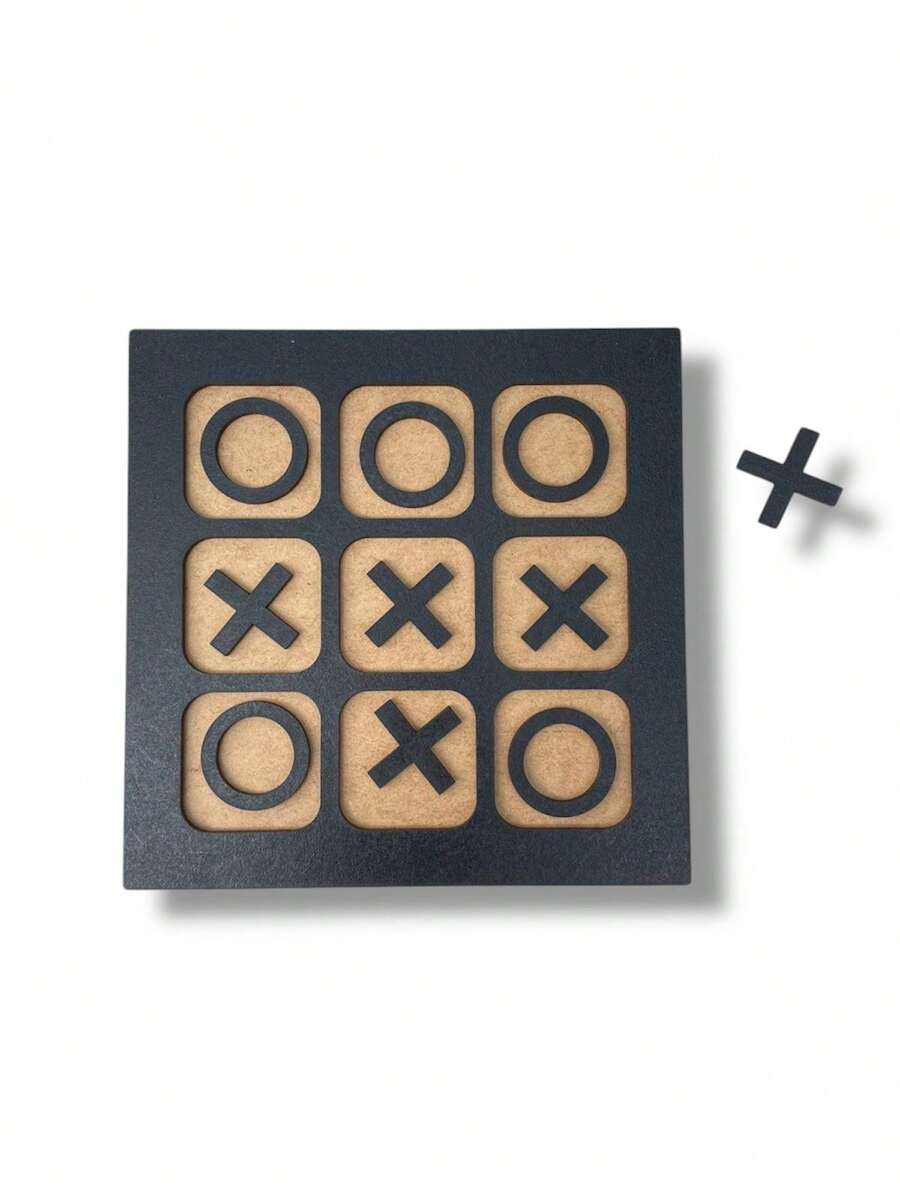 Jogo da Velha Pedagógico infantil em MDF preto e cru tic tac toe 17x17 - Preto - Visão 1