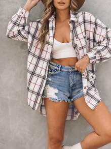 Astylish Women's Oversized Shacket Plaid Print Long Sleeve Button Down Shirt Jacket With Pockets Cozy Fall Spring Tops