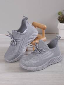 1 par de zapatos deportivos con cordones simples para niños y niñas, cómodos y duraderos, adecuados para la primavera - Gris - Ver 1