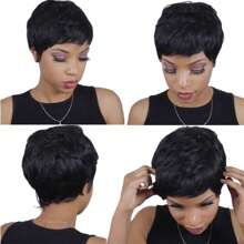 Short Human Hair Wigs Pixie Cut Wig With Bangs Straight Brazilian Remy Hair Wig For Women Full Machine Made Wig Human Hair Ready To Wear