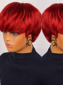 Red Hair Pixie Cut Wigs Human Hair Straight Wig Glueless Red Colored Wigs Short Layered Pixie Human Hair Wigs With Bangs Straight Hair, Perfect For Party, Cosplay, Daily Use Glueless Full Machine Made Wigs
