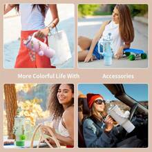 8 pièces Set d'accessoires de tasse pour Tumbler 40oz & 30oz, Tumbler avec sangle de poignée - Comprenant couvercle de paille, sangle de bouteille d'eau, crochet en forme de cœur, manchon en silicone, porte-clés, cadeau idéal pour la Saint-Valentin, pour les activités en plein air, le camping, fournitures pour la rentrée scolaire